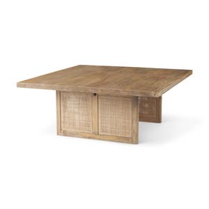 Mesa de Centro Moderna de Estilo Mid-Century, de Madera con Panel de Mimbre y Almacenamiento, Mueble Ecológico Hecho a Mano para Sala de Estar - Product Image 4