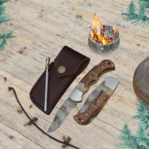 Couteau pliant en acier de Damas, manche en acier, EDC, camping, chasse, survie, lame utilitaire - Product Image 2