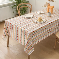 Nappe Moderne Nordique en Jacquard Tissé Polyester Rayures Horizontales Violet Beige Lavable Rectangulaire pour Table à Manger Maison