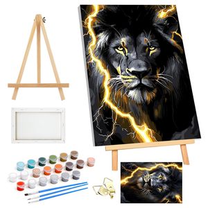 SONGWOOART Kits de <span class=keywords><strong>Peinture</strong></span> à l'Huile par Numéros pour Débutants, avec Cadre <span class=keywords><strong>Photo</strong></span> Personnalisé Lion, Pinceaux, Toile d'Art et Décoration Murale - Product Image 1