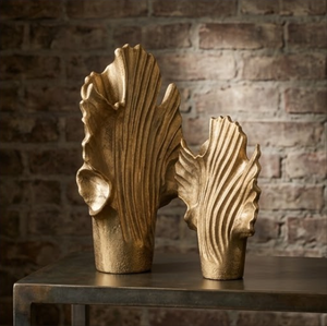 Conjunto de Esculturas Onduladas Doradas Modernas - Decoración Artística de Metal Fundido para el Hogar y Adornos para Mesa de Centro (29 CM X 37 CM) - Product Image 1