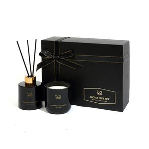 Ensemble diffuseur de parfum et bougie parfumée Platinum sous marque privée, boîte noire, bois et verre, forme irrégulière, parfum frais, désodorisant - Product Image 6