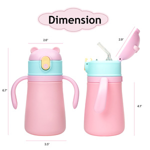 ขวดน้ำเก็บอุณหภูมิสำหรับเด็ก ทำจากสแตนเลส 304 ปลอดสาร BPA พร้อมหลอดดูด ฝาปิดแบบมีหูจับคู่ และสายสะพายไหล่ ป้องกันการรั่วซึม - Product Image 6