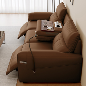 Sofá <span class=keywords><strong>Reclinable</strong></span> Eléctrico Marrón de <span class=keywords><strong>3</strong></span> <span class=keywords><strong>Plazas</strong></span>, Sofá de Cuero Moderno para Sala de Estar, Muebles de Ocio, Venta al por Mayor Directa de Fábrica - Product Image 4