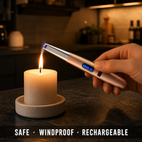Briquet de cuisine électrique rechargeable USB Type-C en gros, allumeur à plasma sans flamme à LED pour barbecue et camping