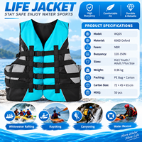 Veste de sauvetage commerciale réglable en Oxford 600D avec mousse NBR, 120-150N, pour rafting en eaux vives, avec bandes réfléchissantes, vente en gros