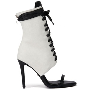 Women's Lace up Summer Short Boots Single Band Back Zipper Ankle Boots Thin High Heels Sandals Stiletto <b>Shoes</b> - Product Image 5