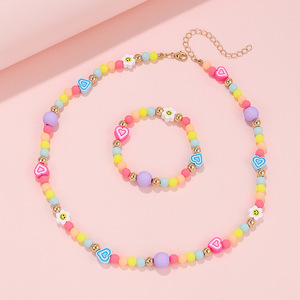 Set di Gioielli per Bambini all'Ingrosso, Braccialetto e Collana con Perline Acriliche Colorate a Forma di Cuore, Gioielli Fai-da-Te - Product Image 5