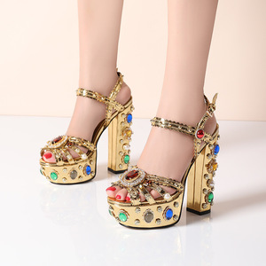 Sandali da Donna Nuovi Sexy con Diamanti, Tacco Alto e Spesso, Eleganti e alla Moda - Product Image 1