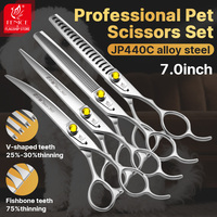 Ensemble de ciseaux de toilettage pour chien Fenice Professional Yellow Diamond 7,0 pouces, acier inoxydable japonais 440C, simple, portable, facile à utiliser