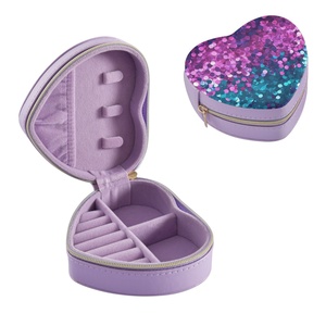 High Quality Mini Gold Zipper PU Saffiano Leather Travel Case Jewellery <b>Small</b> <b>Storage</b> Organizer Heart-shape Jewelry <b>Box</b> - Product Image 2