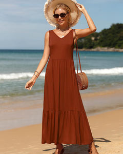 OWN Factory produit des robes sans manches simples à col en V <span class=keywords><strong>pour</strong></span> femmes avec couches de robes longues amples et amples avec poches - Product Image 2