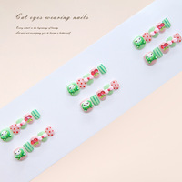Faux ongles courts 3D mignons pour enfants, motif pastèque et cerise, design de personnage de dessin animé, pour filles, usage quotidien et fêtes, directement de l'usine
