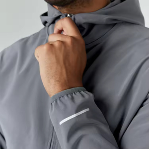 Completo Sportivo da <span class=keywords><strong>Uomo</strong></span> Personalizzato in Due Pezzi, Giacca Antivento Traspirante in Nylon con Cappuccio e <span class=keywords><strong>Pantaloncini</strong></span>, per Corsa e Fitness - Product Image 4