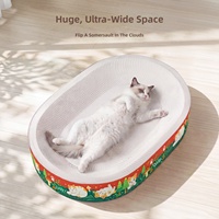 Monet Forest Griffoir pour chat motif chat de dessin animé, extra-large, en carton ondulé, anti-poussière, avec lit pour chat tout-en-un