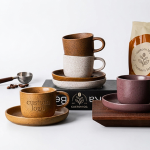 Tasse à café vintage japonaise en céramique mouchetée avec soucoupe, glaçure réactive, <span class=keywords><strong>poterie</strong></span> artisanale pour le thé de l'après-midi et le café à domicile - Product Image 3