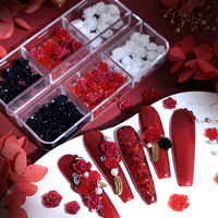 Aksesoris Seni Kuku Hari Valentine Bunga Kamelia Merah Hitam Putih Resin Bunga Mawar