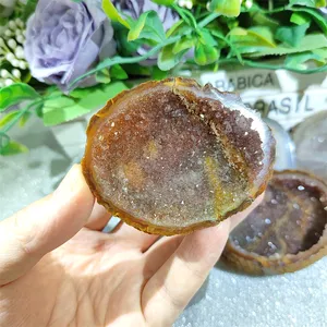 Bán buôn tinh thể tự nhiên druzy đá tròn đá khoáng rõ ràng mã não geode cho trang trí