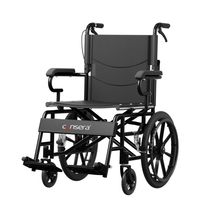 Fauteuil roulant portable en acier au carbone avec revêtement en poudre, roues autopropulsées de 20 pouces avec pneus pleins et coussin de siège respirant en tissu Oxford