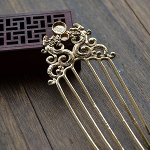หวีผมทองแดงลายมังกรคู่ 59x129 มม. สไตล์โบราณ อุปกรณ์ตกแต่งผม DIY - Product Image 3