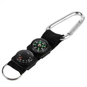 Multifunction 3 In 1 Compass Camping Climbing Hiking Mini Carabiner Keychain Compass Thermometer Hanger Key Ring Black