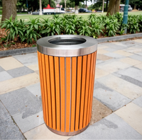 Poubelle extérieure antirouille WPC panneaux verticaux métal acier inoxydable jante bacs ronds poubelle publique sans couvercle conteneur à déchets