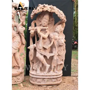 Bahçe taş Stein buda heykeli hindistan Hindu tanrı heykeli antika büyük mermer kumtaşı Radha Krishna heykeli