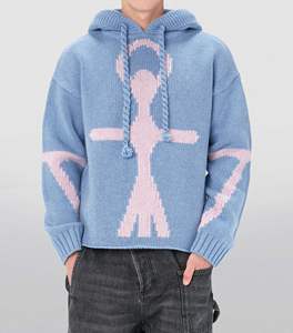 Pull ample et oversize pour hommes, sweat à capuche personnalisé avec motif LOGO, pull imprimé brodé en jacquard Intarsia - Product Image 1