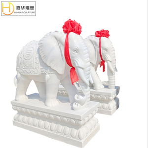 Escultura de Elefantes de Piedra Jiahua, Par de Adornos de Jardín de Estilo Asiático en Mármol Blanco, Decoración Duradera - Product Image 4