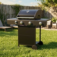 Barbecue portable à gaz pour camping extérieur, 2+1 brûleurs au propane, allumage piézoélectrique, dispositif de sécurité anti-épuisement d'oxygène, revêtement en poudre