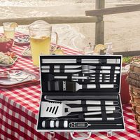 Juego de Utensilios para Asar, Juego de Accesorios para Barbacoa con Termómetro, Juego de Parrilla de Acero Inoxidable en Estuche para Exteriores