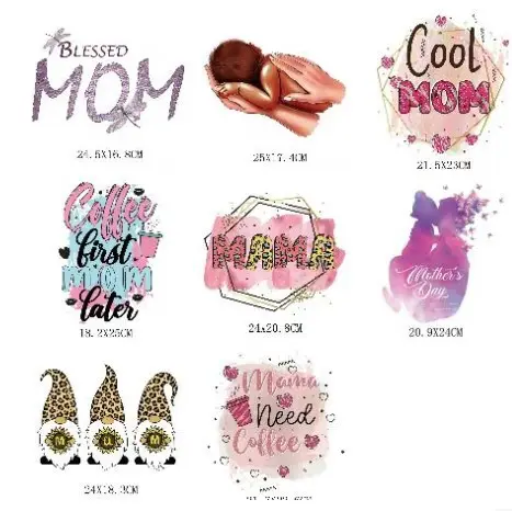 Anneler günü mama tasarımlar demir yazdırılabilir plastisol temizle mat film isı basın sticker logo t-shirt için ısı transferleri