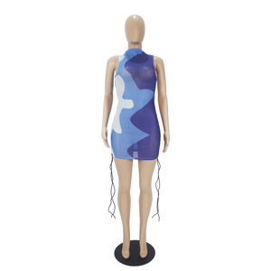 D9511 Offre Spéciale vêtements pour femmes européennes et américaines Sexy décontracté dégradé couleur imprimé à lacets maille robe à col roulé - Product Image 3