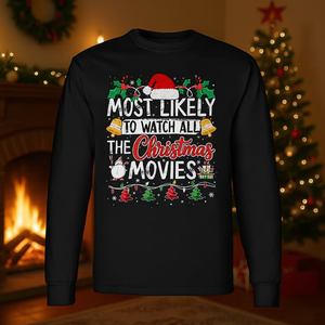 Camiseta de manga larga con estampado de "Most Likely To Watch All The Christmas Movies" - Product Image 3