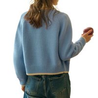 Cardigan zippé épais pour femme, personnalisé, en coton biologique doux, col rond, avec bordure color-block, style preppy, tricot décontracté – Vente en gros