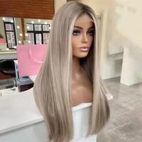 Peluca de cabello humano con encaje Frontal de Color rubio ceniza, cabello humano alineado con cutícula, peluca con encaje frontal recto sedoso sin pegamento para mujer
