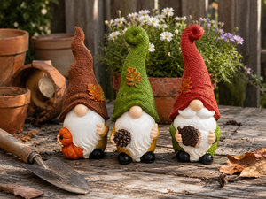 Ensemble de 3 figurines de gnomes de jardin en résine, peintes à la main, sur le thème de la récolte d'automne et de Thanksgiving, <span class=keywords><strong>avec</strong></span> citrouille, pomme de pin et gland, pour décoration extérieure - Product Image 2