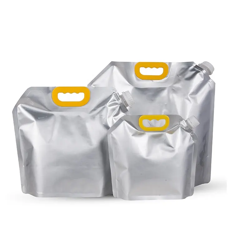 Tas nosel kemasan Doypack 200ml 1000ml 5l putih kustom kantung cerat cair anggur plastik Foil aluminium dengan pegangan