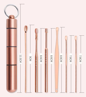 Kit de 6 outils de nettoyage d'oreilles en acier inoxydable couleur or rose pour usage domestique avec tube de soin en acier
