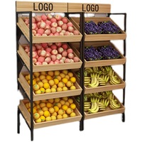 Robuuste houten en metalen groente- en fruitpresentatiestand voor supermarkten