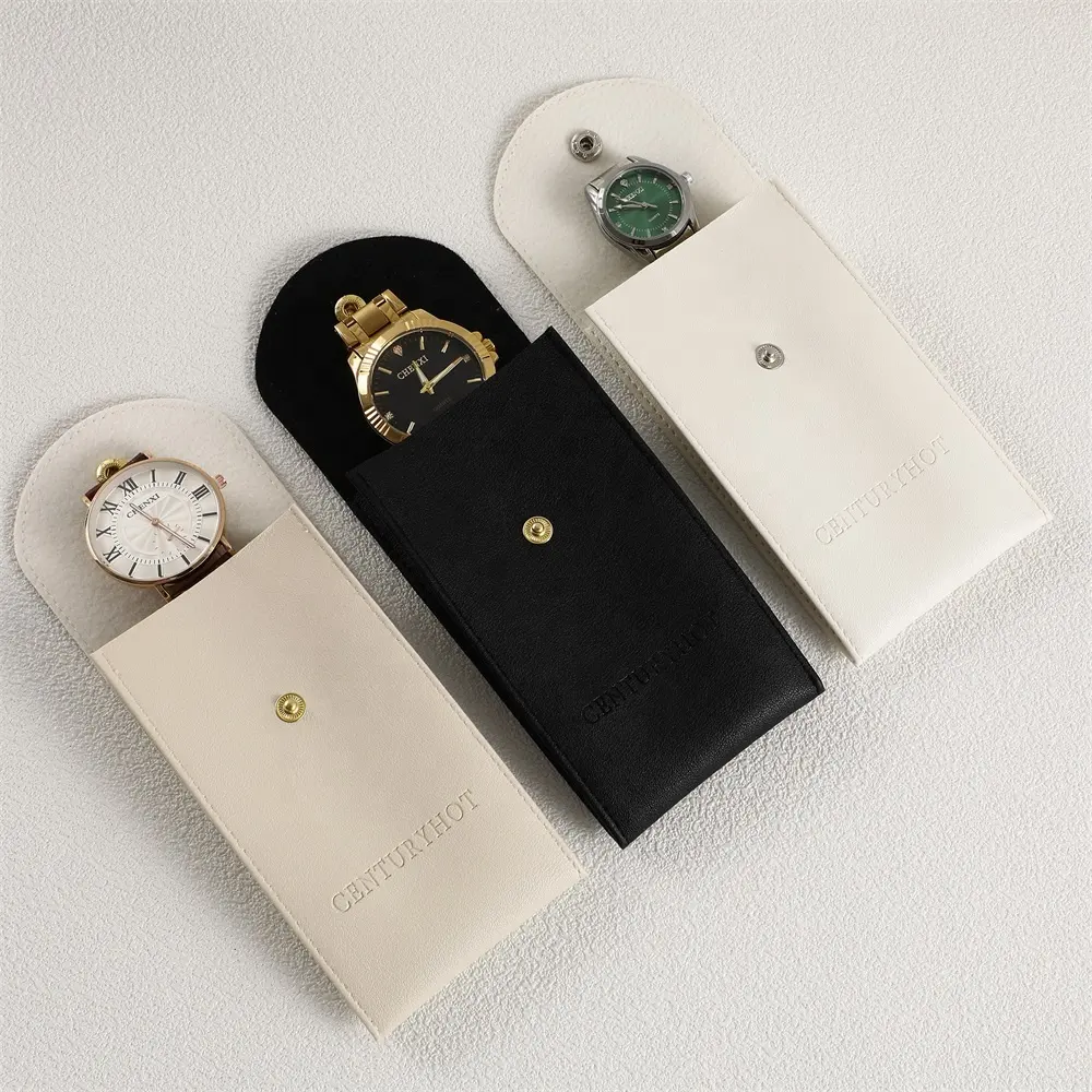 Großhandel PU Leder Uhren tasche Mit Logo, Hochwertige Druckknopf Uhr Aufbewahrung tasche Schmuck Packt asche Mit Logo