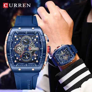 CURREN 8442 Jam Tangan Bercahaya Pria, Arloji Olahraga Anti Air Quartz Silikon dengan Fitur Chronograph Kasual Tanggal