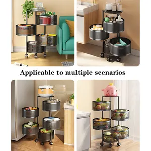 NISEVEN Best Price Multi Layer Kitchen Storage Racks 360 Rotating Vegetable Basket Floor Standing Storage Rack with Mesh Basket