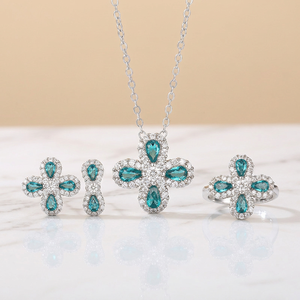 Simple Pear cut Cubic Zirconia Necklace Ring <b>Earrings</b> 4 Leaf Clover Copper White Gold Plated Daily Wear Jewellery <b>Sets</b> for Women - Product Image 3