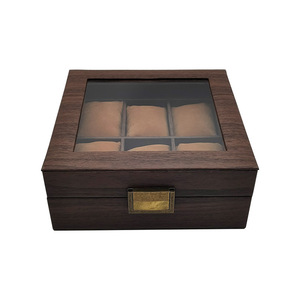 Watch Box Wooden <b>Display</b> <b>Case</b> 20.5x20.5x8.5cm 6-Slot With Glass Lid For Watch Storage - Product Image 2