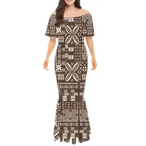 Polynesian Tribal Kleidung Braun Tonga Taovala Samoa Tapa Blumen druck Benutzer definiertes Cocktail kleid Für Frauen Sequenz Cocktails Kleid