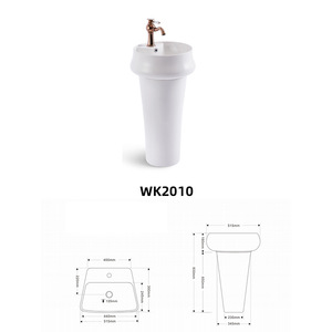 Lavabo de Pedestal de Cerámica Blanca de Una Pieza con un Solo Orificio para Baño - Product Image 4