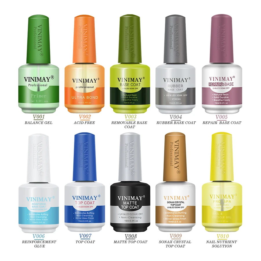 Vinimay Hot Sale Sealant Primer Gemakkelijk Doorweekt Uv Gel Polish Langdurige Basis En Top Coat Gel Nagellak Groothandel