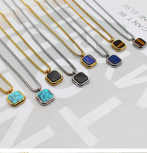 Collar de piedra <span class=keywords><strong>natural</strong></span> chapado en oro para hombres y mujeres collares colgantes de piedras preciosas naturales cuadradas de acero inoxidable con cadena de caja - Product Image 2