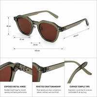 Lunettes de soleil carrées vintage en acétate vert translucide, protection UV400, anti-radiation, polarisées, miroir, pour hommes et femmes, style rétro, tendance, classique, marron